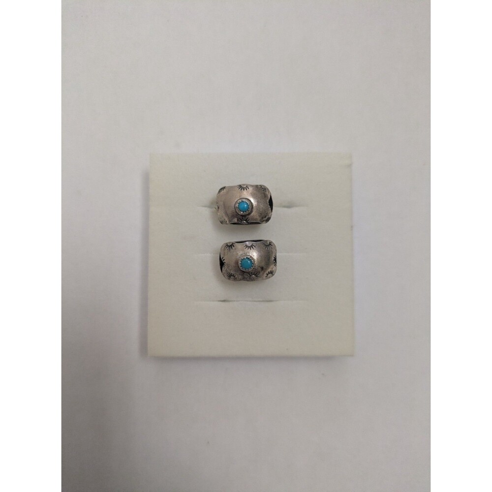 Turquoise Sterling Silver Rectangular Post Earrings Navajo Vintage - Picture 2 of 7